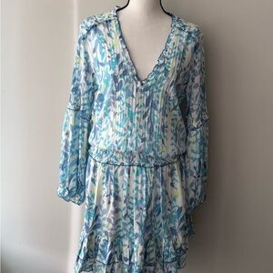 Poupette St. Barth Womens Floral V-neck Long Sleeve Ilona Mini Dress